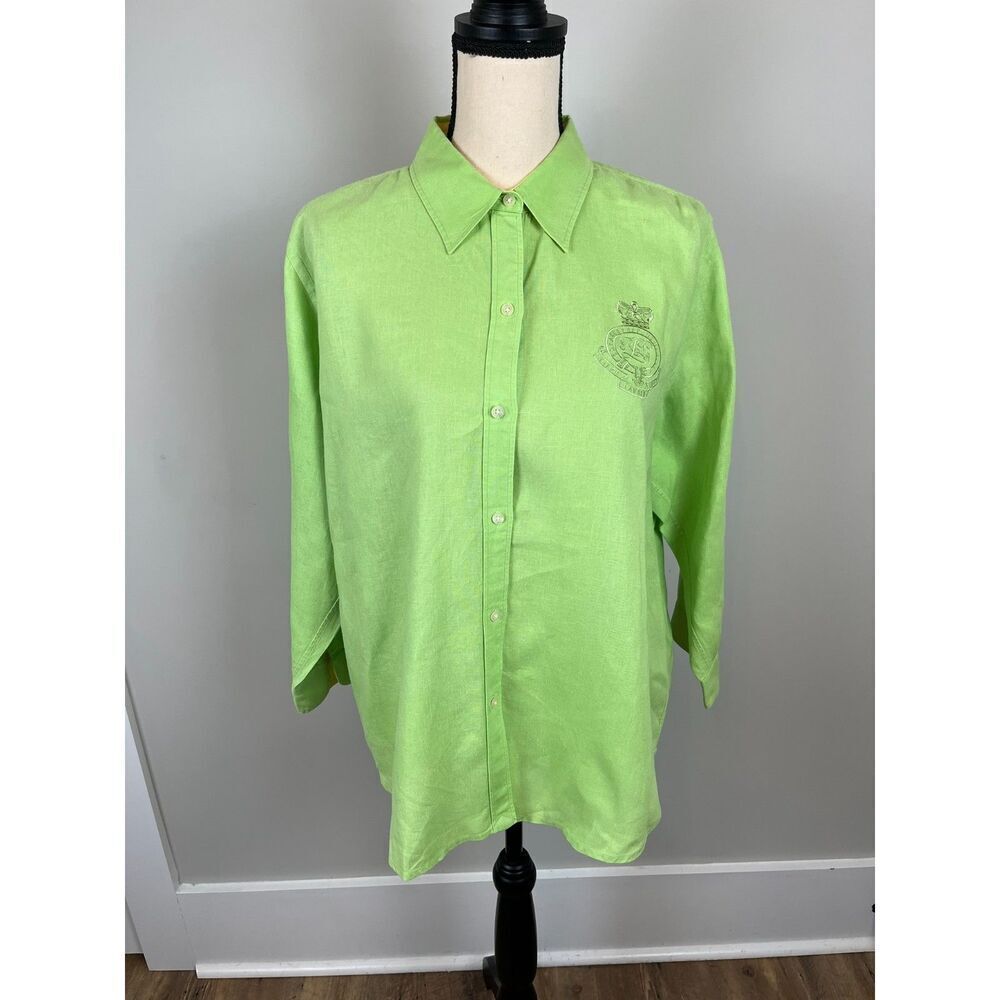 Lauren Ralph Lauren Lime Green Button-Up Blouse